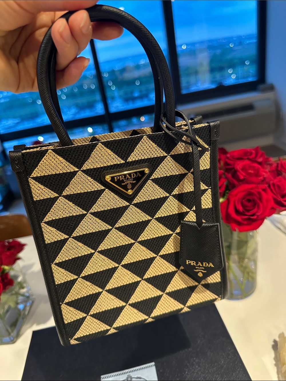 Prada Small Triangle Logo Jacquard Tote Bag- perfect condition - sold out color - Picture 14 of 14